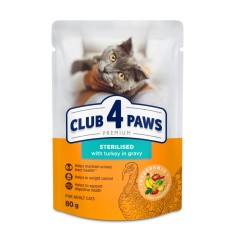 Club 4 Paws, Hrana umeda pisici sterilizate, curcan, 24x85g