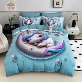 Cumpara ieftin Lenjerie pat single 5D,bumbac finet,4 piese,cearceaf cu elastic 140x200cm,cearceaf pilota 155x205cm,2 fete de perna 55x80cm-A1269