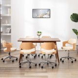vidaXL Scaune pivotante de masă, 4 buc., crem, lemn curbat &amp; piele eco