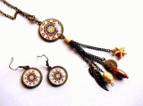 set colier si cercei cu sticla si howlite color 34003