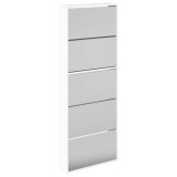 Pantofar cu oglinda 5 niveluri, alb extralucios, 63x17x169,5 cm