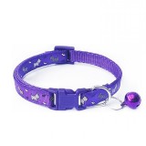 Zgarda ajustabila cu clopotel pentru caini si pisici, 18-32cm/1cm, Imprimeu, Mov, Ropet