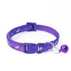Zgarda ajustabila cu clopotel pentru caini si pisici, 18-32cm/1cm, Imprimeu, Mov, Ropet