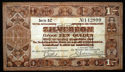 97 OLANDA ZILVERBON 1 GULDEN 1938 SR. 999 foto