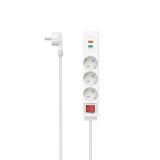 Prelungitor Hama, 3 prize + USB-A / QC + USB-C / PD, 1.4 m, 3680 W, 3 x 1.5 mmp, contact de protectie, intrerupator, alb