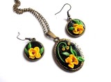 set bijuterii fimo cu trandafiri galbeni 32924