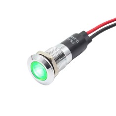 Indicator LED plat de panou alama 12mm, 2 fire 20cm, verde, 12-24V DC, IP67, FL1M-12FW-1-GREEN