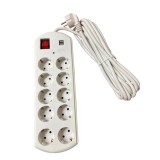 Prelungitor triplu ALIEN cu 10 prize, 2 porturi USB, 10 m, 16A, protecție la supratensiune