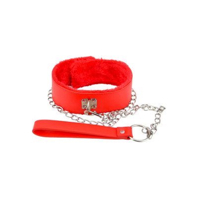 Bound to Please Furry Collar with Leash Red foto