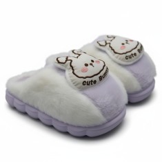 Papuci de Casa Pufosi si Caldurosi pentru Copii - Model CuteBear, Mov, 32-33