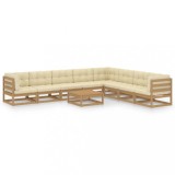 Cumpara ieftin Set mobilier grădină, perne, 9 piese, maro miere lemn masiv pin