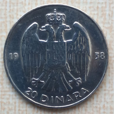 (A434) MONEDA DIN ARGINT JUGOSLAVIA - 20 DINARA DINARI 1938, PETER II