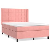 Cumpara ieftin Pat box spring cu saltea, roz, 140x200 cm, catifea