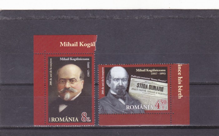 MIHAIL KOGALNICEANU ,SERIE COMPLETA,2017,Lp.2159, MNH ** ROMANIA.