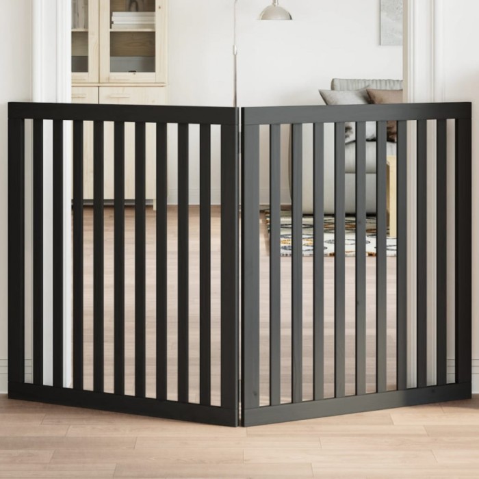 vidaXL Poartă pentru c&acirc;ini pliabilă 2 panouri negru, 160 cm, lemn plop 352258