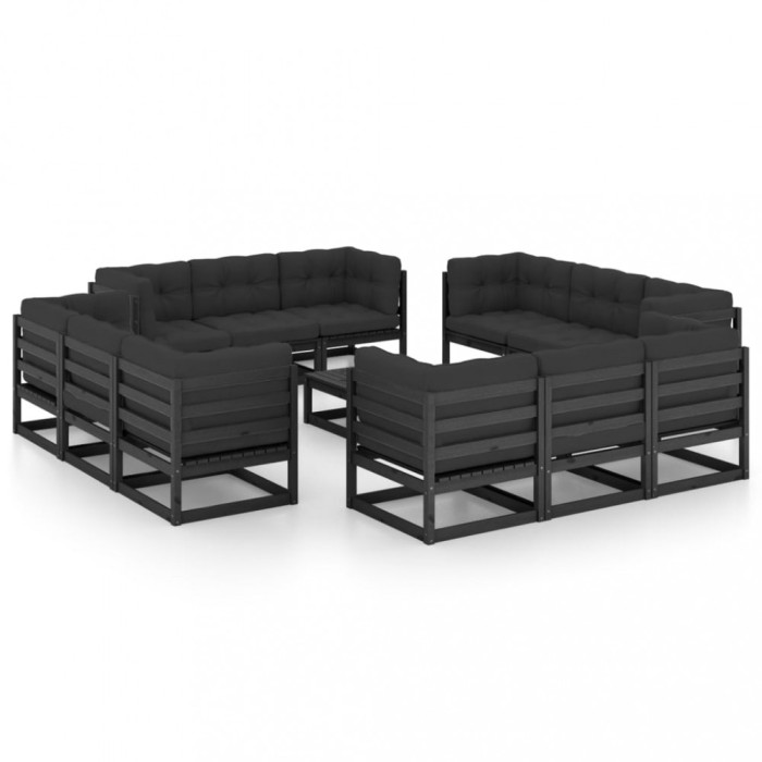 vidaXL Set mobilier grădină cu perne, 13 piese, lemn masiv pin 3076348