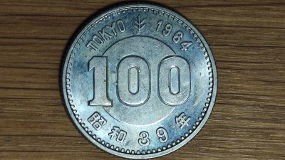 Japonia - moneda aniversara Olimpiada Tokyo - 100 yen 1964 argint aUNC -bijuterie! foto