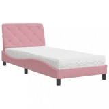 Cumpara ieftin Pat cu saltea, roz, 80x200 cm, catifea