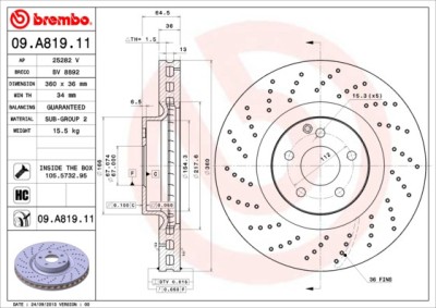 BREMBO 09.A819.11 PRIME LINE - UV Coated Disc frana foto