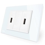 Priza dubla USB Livolo VL-C392U-81, incastrata, modulara - 3, contact de protectie, rama din sticla inclusa, alb