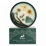 Lumanare din ceara de soia cu flori si cristale de jad verde - menta si salvie - The magician