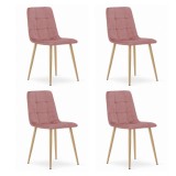 Set 4 Scaune Bucatarie Artool Kara, Catifea Roz, Picioare Lemn Fag, 44.5x50.5x87 cm, Elegant, Rezistent, Max 120kg