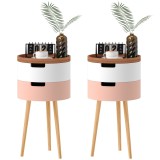 HOMCOM Set de 2 Mese Totunde de Cafea cu 3 Niveluri, 2 Spații de Depozitare și Tavă Detașabilă, &Phi;35x65,5 cm, Multicolor | Aosom Romania