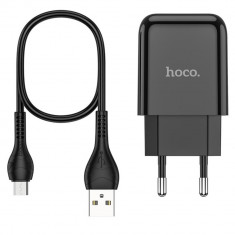 Incarcator priza EU, HOCO N2 Vigour, cu cablu microUSB, lungime 1m, 5V 2.1 A, 1 x USB, negru