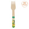 Furculițe Party, Model Dinozaur, Lemn, Set 10 Bucăți, 16 cm, Oem