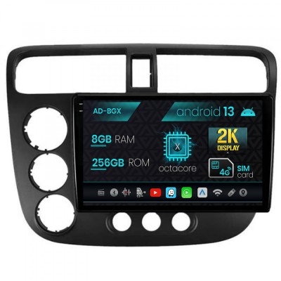 Navigatie Honda Civic (1998-2005), Android 13, X-Octacore 8GB RAM + 256GB ROM, 9.5 Inch - AD-BGX9008+AD-BGRKIT018 foto