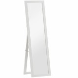 HOMCOM Oglindă de Podea pe Toată &Icirc;nălțimea, cu Ramă și Suport, din Lemn și Sticlă, 37x40x155 cm, Albă | Aosom Romania
