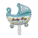Balon din Folie Metalizata, Mini Figurina, Model Carucior Bebelus, Tematica Gender Reveal, 39x29 cm, Pai Inclus