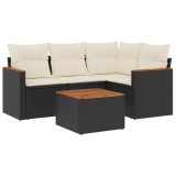 Cumpara ieftin Set mobilier de gradina cu perne, 5 piese, negru, poliratan