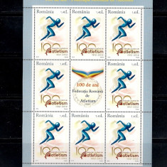 ROMANIA 2012-100 DE ANI FED. ROMANA DE ATLETISM, MINICOALA, MNH - LP 1939
