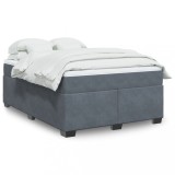 VidaXL Pat box spring cu saltea, gri &icirc;nchis, 140x190 cm, catifea
