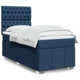 VidaXL Pat box spring cu saltea, albastru, 90x200 cm, textil