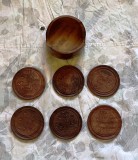set complet de 6 suport suporturi de pahara coaster coasters coastere din lemn de mahon gravate cu motive florare