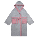 Halat Baie Unisex Homelevel 6XL Gri/Roz Bumbac Organic, Gluga, Buzunare, Cordon