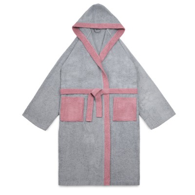Halat de baie din tesatura Homelevel, 6XL, Gri / Roz, Bumbac organic, 54856.10.36 foto