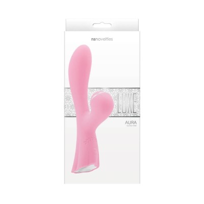 Luxe Aura Pink - Vibrator Rabbit cu Aspirator pentru Clitoris, 19,5x3,8 cm foto