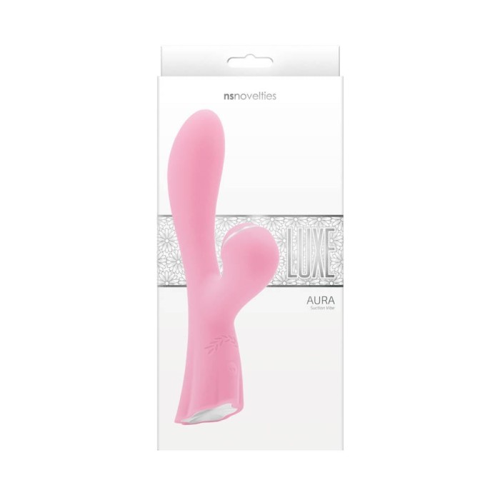 Luxe Aura Pink - Vibrator Rabbit cu Aspirator pentru Clitoris, 19,5x3,8 cm