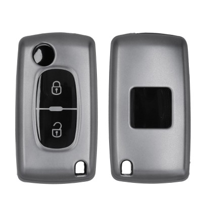 Husa Cheie Auto Kwmobile pentru Peugeot/Citroen 2 Butoane, Gri/Negru, Silicon, KWM0000252V001C foto