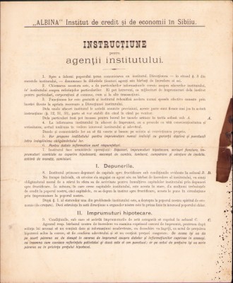 HST A407 Instrucțiune pentru agenții institutului Albina 1887 Sibiu foto