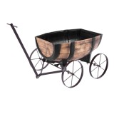 Jardiniera Vas Flori Tip Butoi cu Carucior Strend Pro 41.5cm Imitatie Lemn Plastic Fier Roti 11L