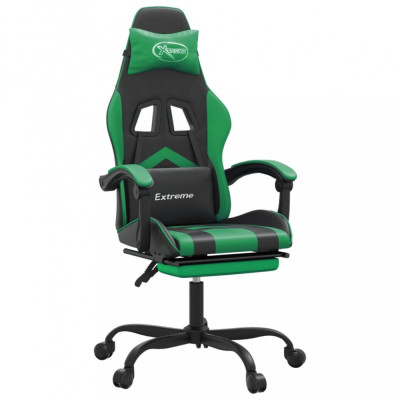 Scaun de gaming pivotant/suport picioare negru/verde piele eco foto