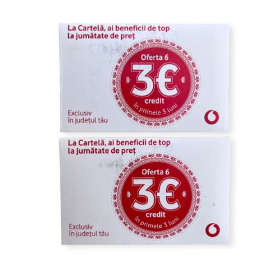 Cartela Prepay Vodafone, credit 3 Euro, cartela sim cu număr - Pachet 2 cartele sim foto