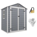 Casuta/magazie/sopron de gradina pentru depozitare unelte, aluminiu si PP, cu manusi, lacat si chei, gri, 183x134x210 cm, ART