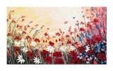 Cumpara ieftin Tablou pentru living, dormitor modern pictat manual, Maci, margarete si albastrele, 100x70cm ulei pe panza in relief