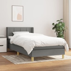 vidaXL Pat box spring cu saltea, gri &icirc;nchis, 100x200 cm, textil