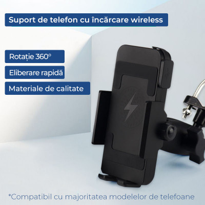 Suport telefon moto atv auto incarcare wireless foto